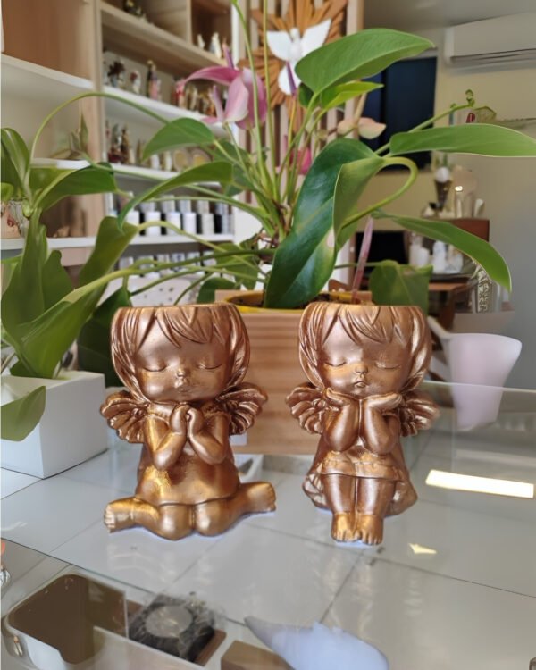 Anjo em Gesso Dourado | Decorativo e Castiçal