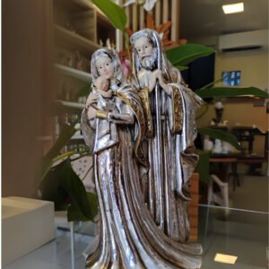 Estátua Sagrada Família Prateada em Resina | Proteção e Fé