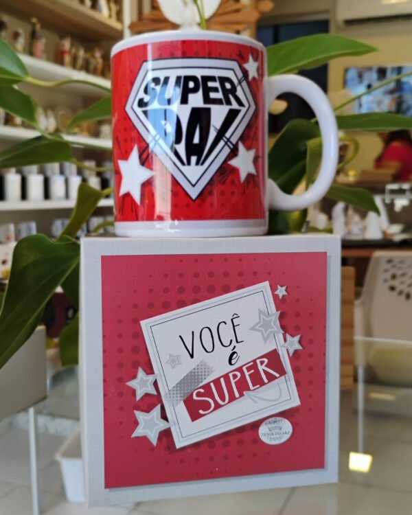 Caneca Super Pai com Caixa de Presente | Mãe de Deus Aju