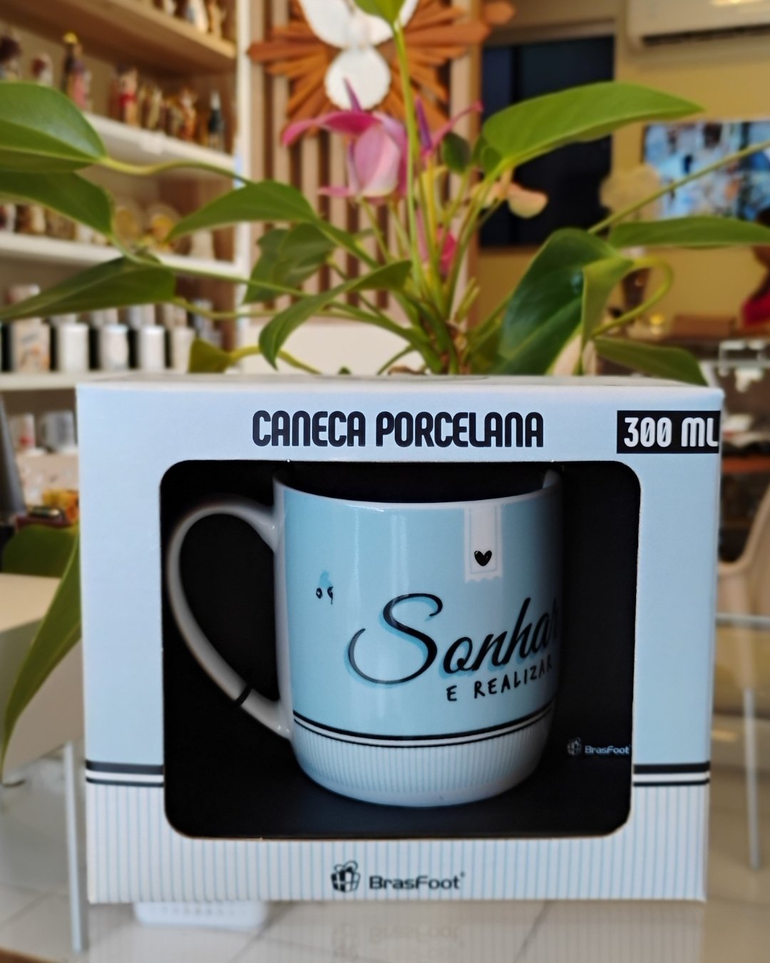 Caneca de Porcelana Sonha e Realiza 300ml | Brasfoot | Mãe de Deus Aju