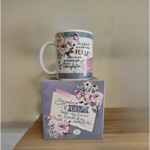 Caneca "Vida Feliz com Você" e Caixa "Agradeço a Deus" | Mãe de Deus Aju