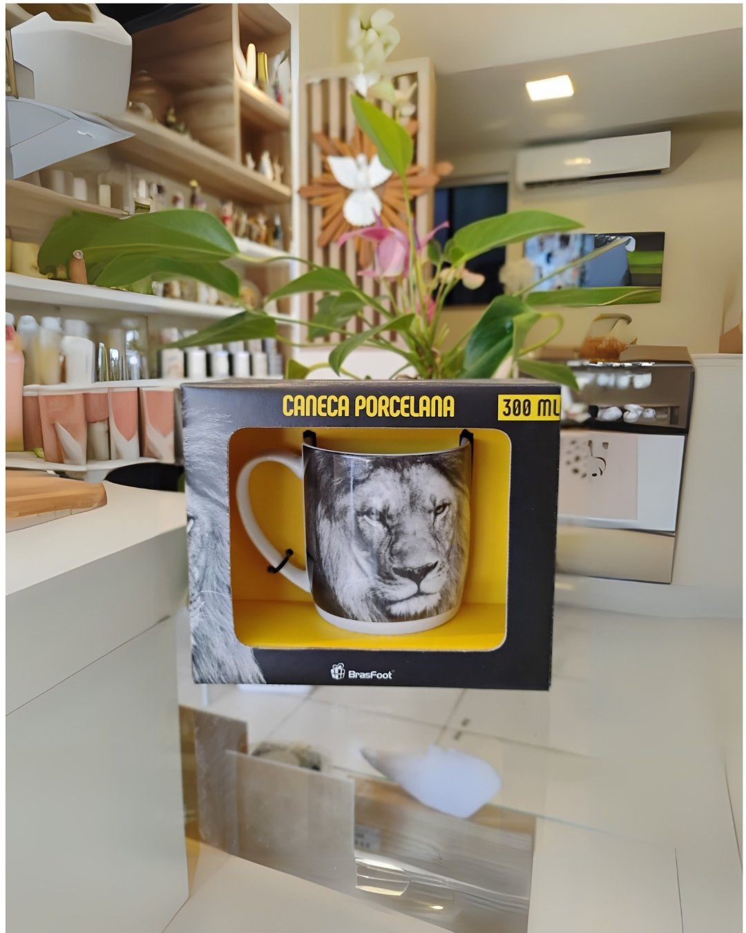 Caneca de Porcelana Leão 300ml | Brasfoot | Mãe de Deus Aju