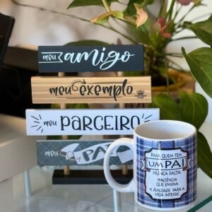 Kit Dia dos Pais: Caneca "Amizade" e Enfeite de Mesa | Mãe de Deus Aju