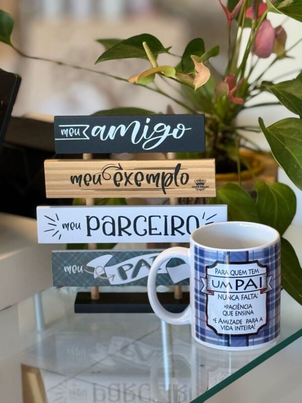 Kit Dia dos Pais: Caneca "Amizade" e Enfeite de Mesa | Mãe de Deus Aju